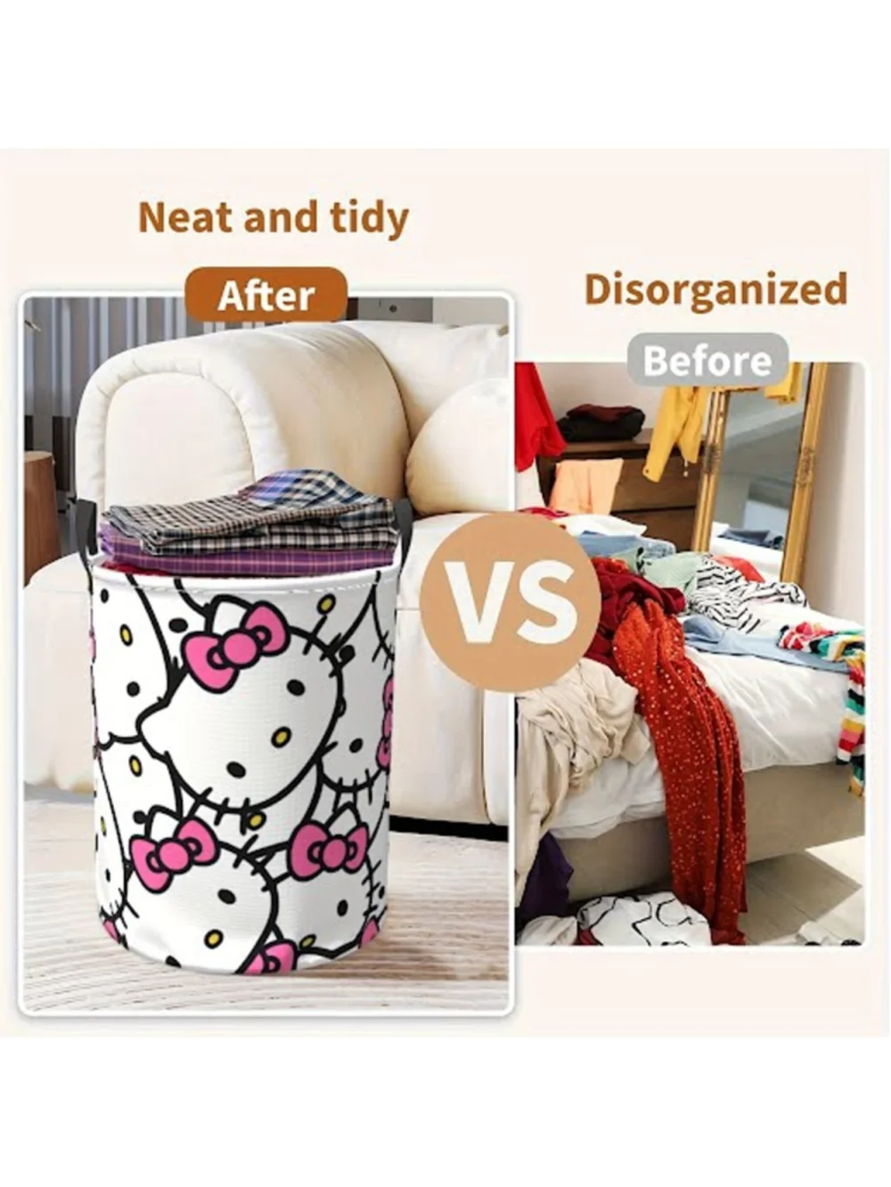 #HK-2268 Hello Kitty Laundry Hamper - Trash Storage -Polyester - Water Resistant